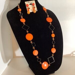 VCLM VINTAGE ORANGE NECKLACE & MATCHING BOBBIE BROOKS 1970’s DANGLING EARRINGS